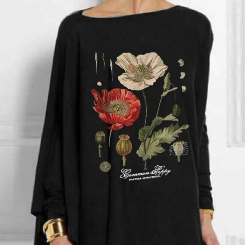 Women's Red Flower Plus Size Tops