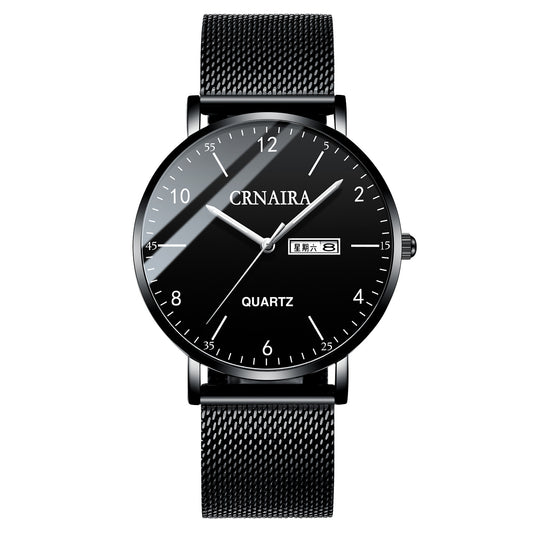 Quartz Men's Watch Mesh Black Steel Band