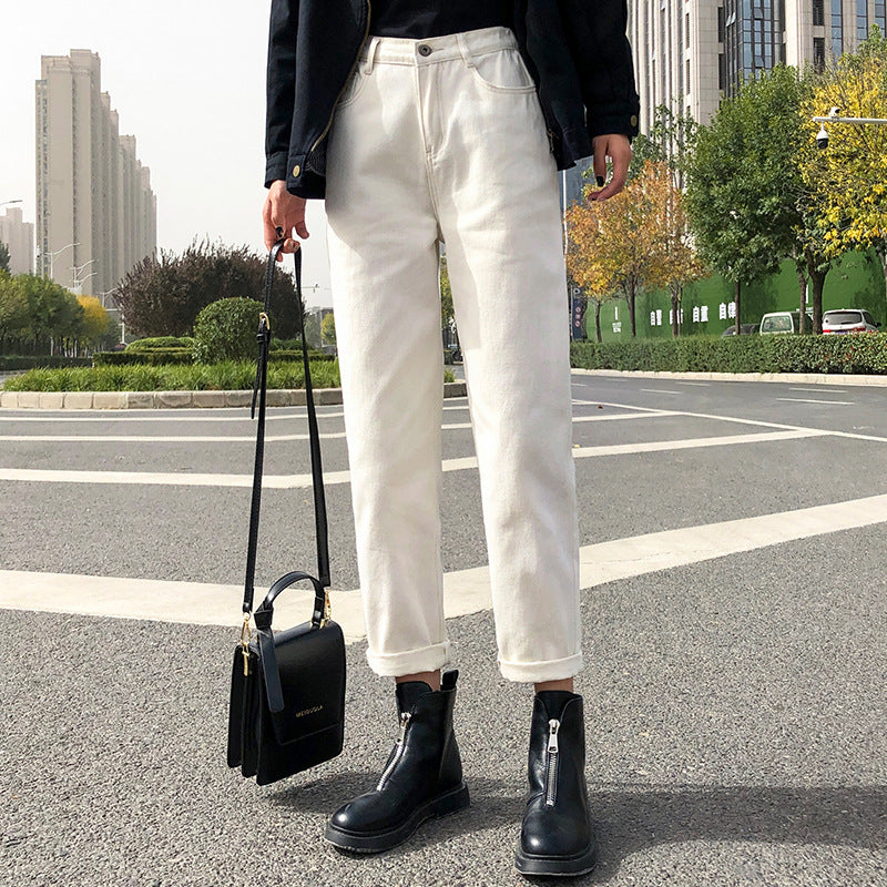 Women's Jeans Korean Style Straight Wide Leg Pants High Waist Drape