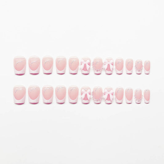 Fashion Short White French Cute Bow Manicure