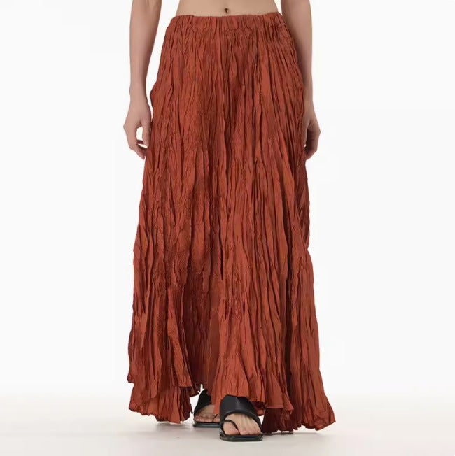 Irregular Ultra-long Mop Umbrella Skirt Slimming Pleated Half-length