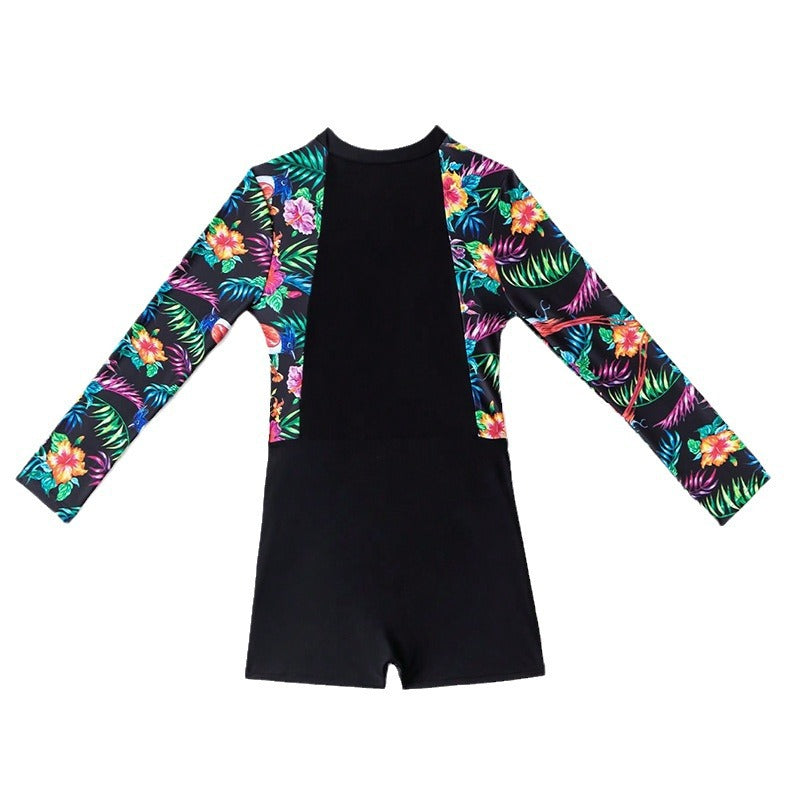Printed Long Sleeve Surfing Swimsuit Zipper