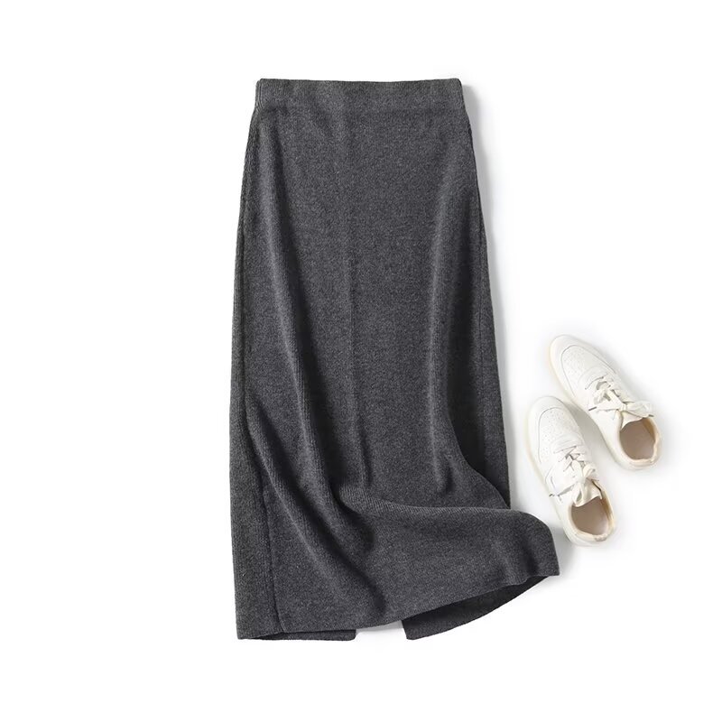 Gray Lazy Suit Round Neck Pullover Sweater Skirt