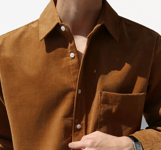 Retro Korean Solid Color Simple Loose Trendy Corduroy Shirt