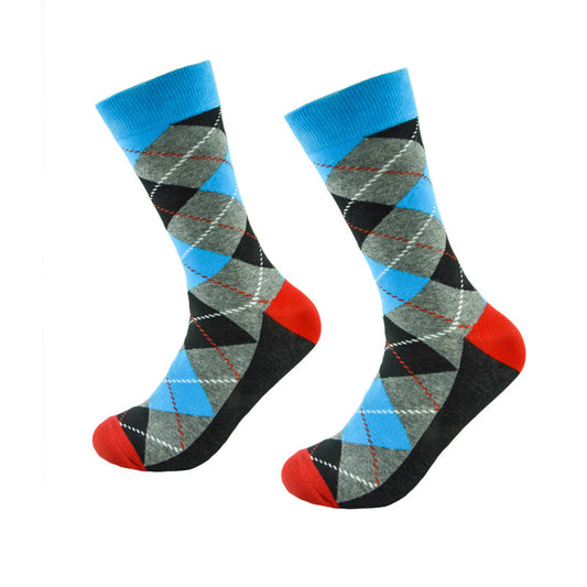 Men's Dashed Rhombus Plaid Tube Socks
