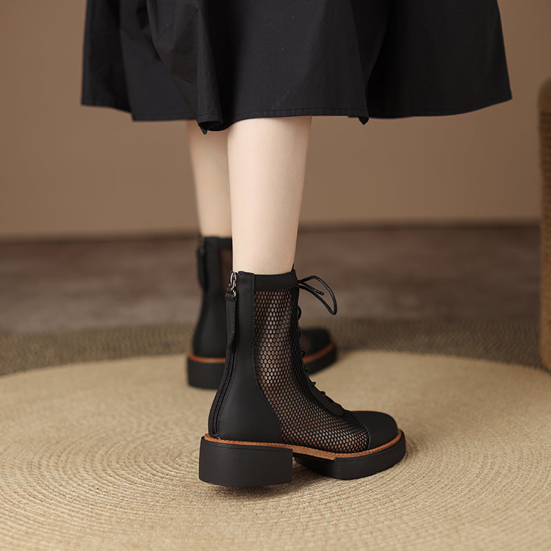 All-match Round Toe Chunky Heel Sandals Thin Leather Martin Boots