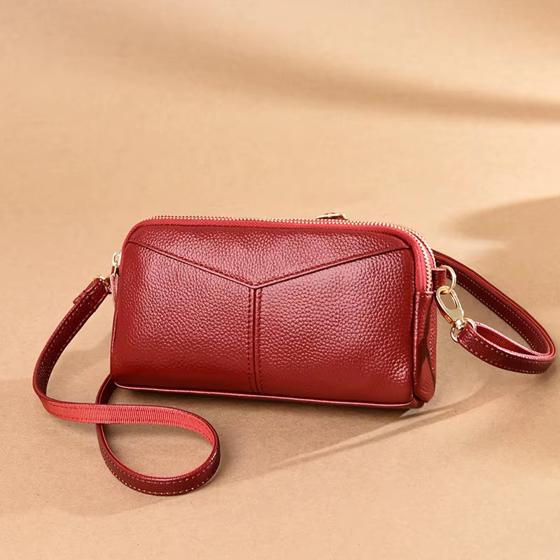 Genuine Leather Women's Crossbody Tote Bag - Solid Color Clutch for 2023