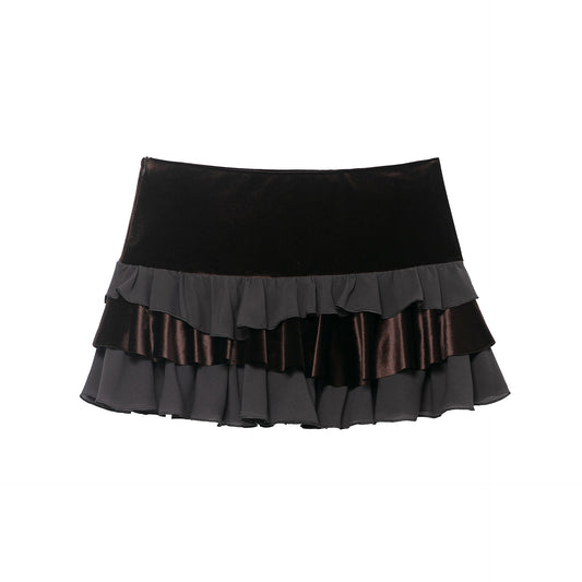 New Autumn Womens Velvet Patchwork Layered-Design Mini Skirt