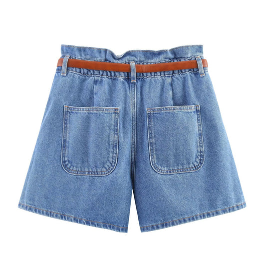 Fashion Casual High Waist Paper Bag Denim Casual Shorts
