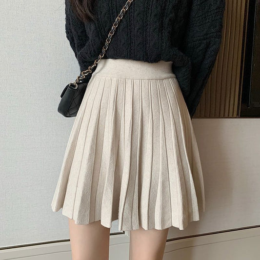 Women's Autumn And Winter High Waist Knit Pleated Skirt
