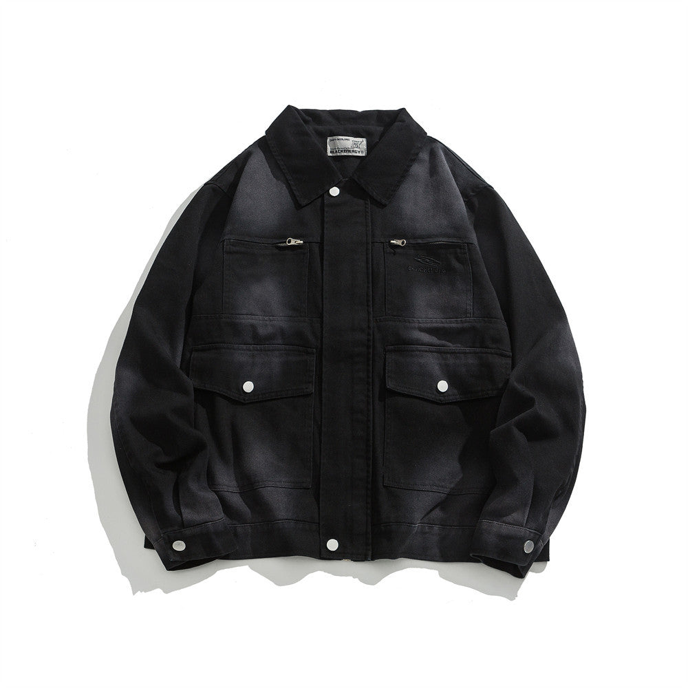 Spray Painting Dirty Denim Coat Men's High Street Fashionable