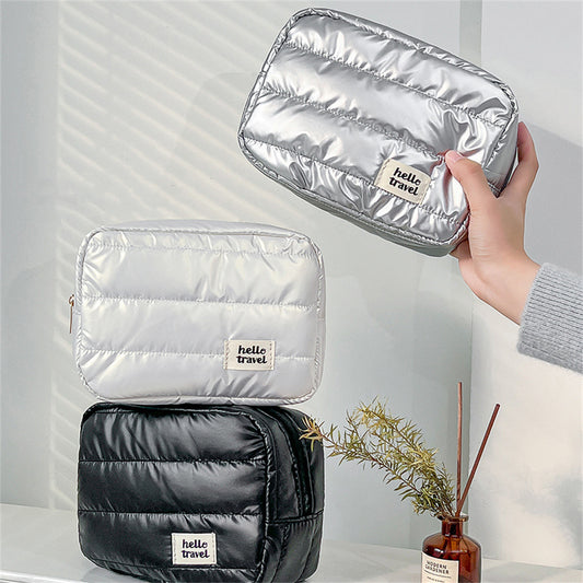 Sleek Medium-Sized Makeup Bag With Subtle Pearl FinishElegant And Spacious