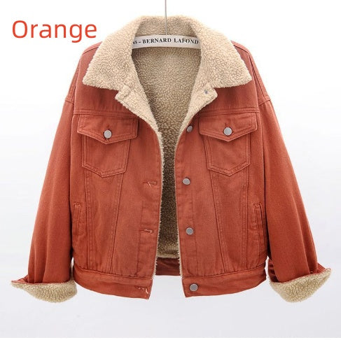 Lamb Wool Thickened Plus Velvet Denim Jacket Women