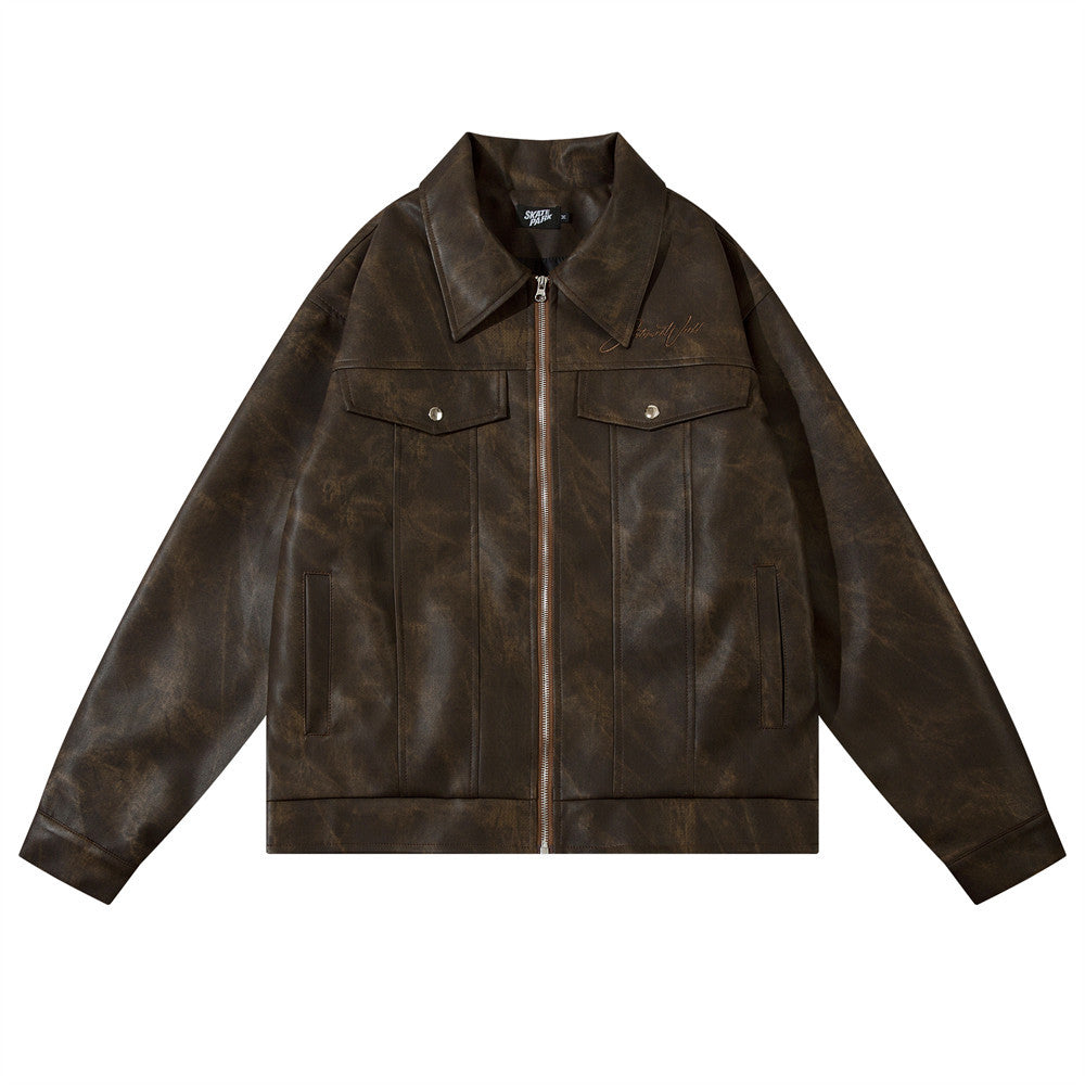 Fashion Tie-dye Loose Leather Coat Men