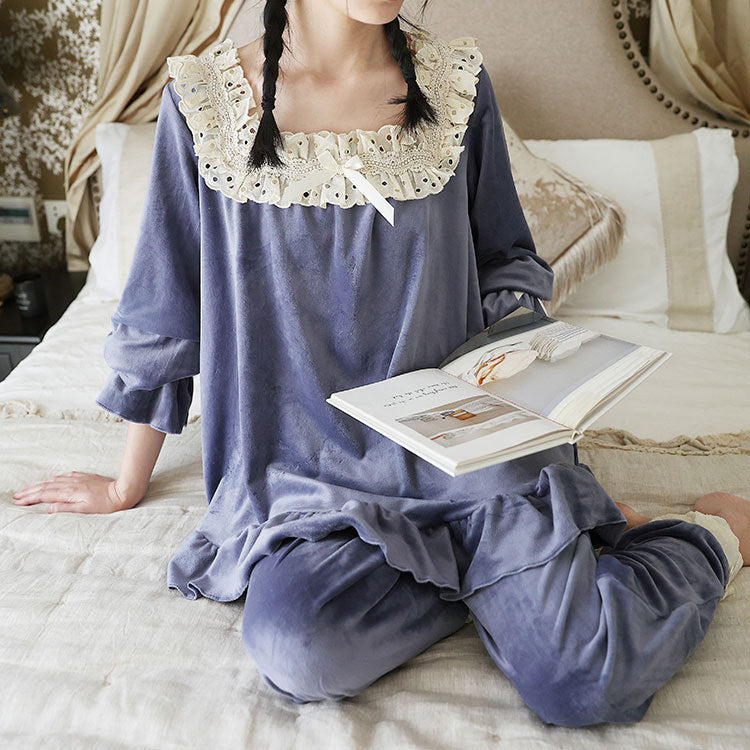 Thickened Sweet Princess Pajama Set Warm Loungewear For Home