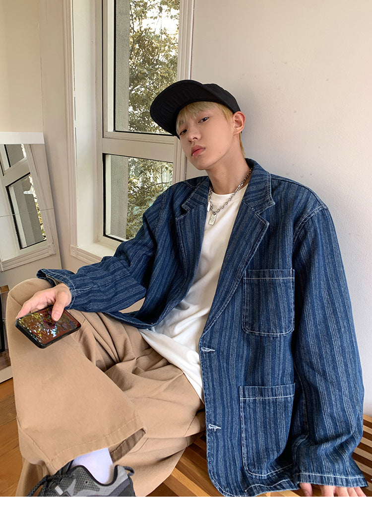Striped Suit Denim Suit Loose Jacket