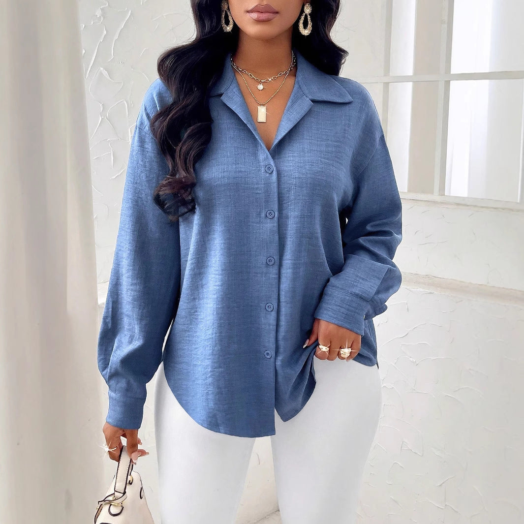 European And American Fashion Commuter Women's Simple Solid Color Long Sleeve Shirt