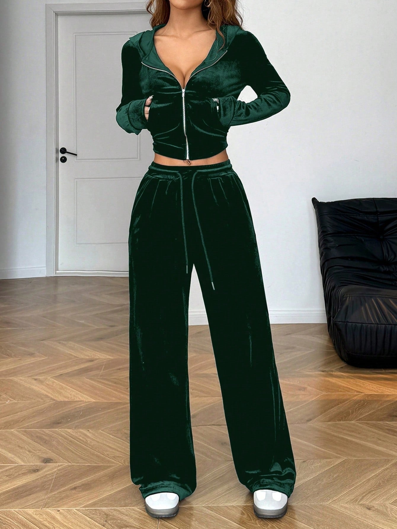 Womens Retro-Style Fashion Hooded Top And Pants Set