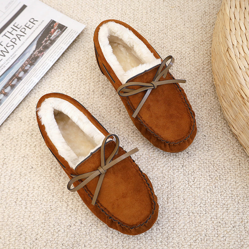 Soft-soled Lambs Wool Shoes Women's Round Toe Warm Large Size Bow