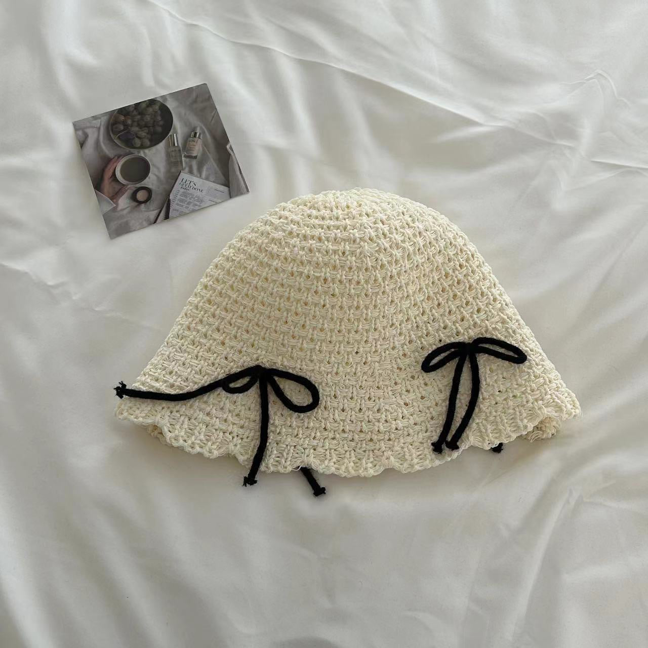 New Bow Woven Bucket Hat Cute Wild