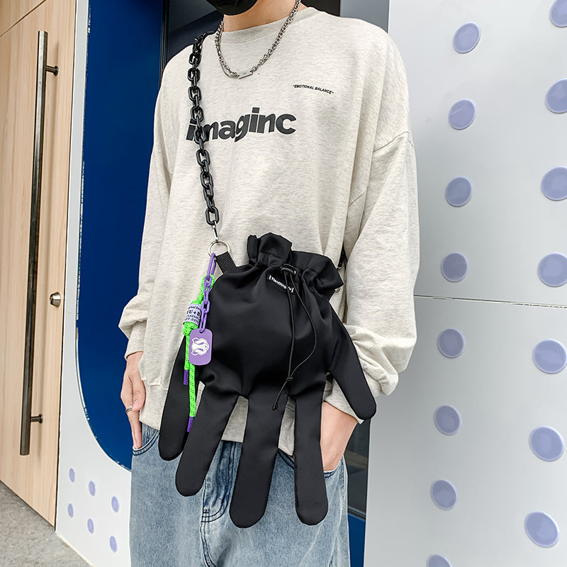 Glove-shaped Black Drawstring Pleated Female Bag