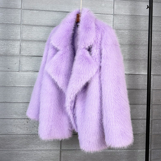 Fox Fur Mid-length Blazer Collar Faux Fur Coat