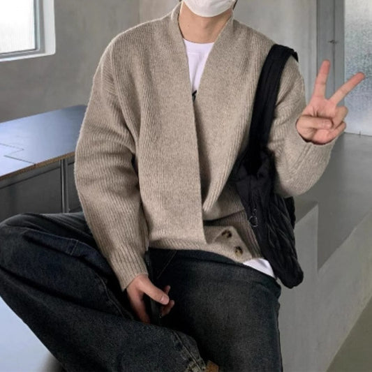 Mens Relaxed-fit V-neck Knit Jacket Versatile And Minimalist Style