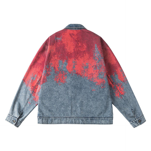 Tie-dyed Washed Loose Casual Design Sense Turn-down Collar Coat