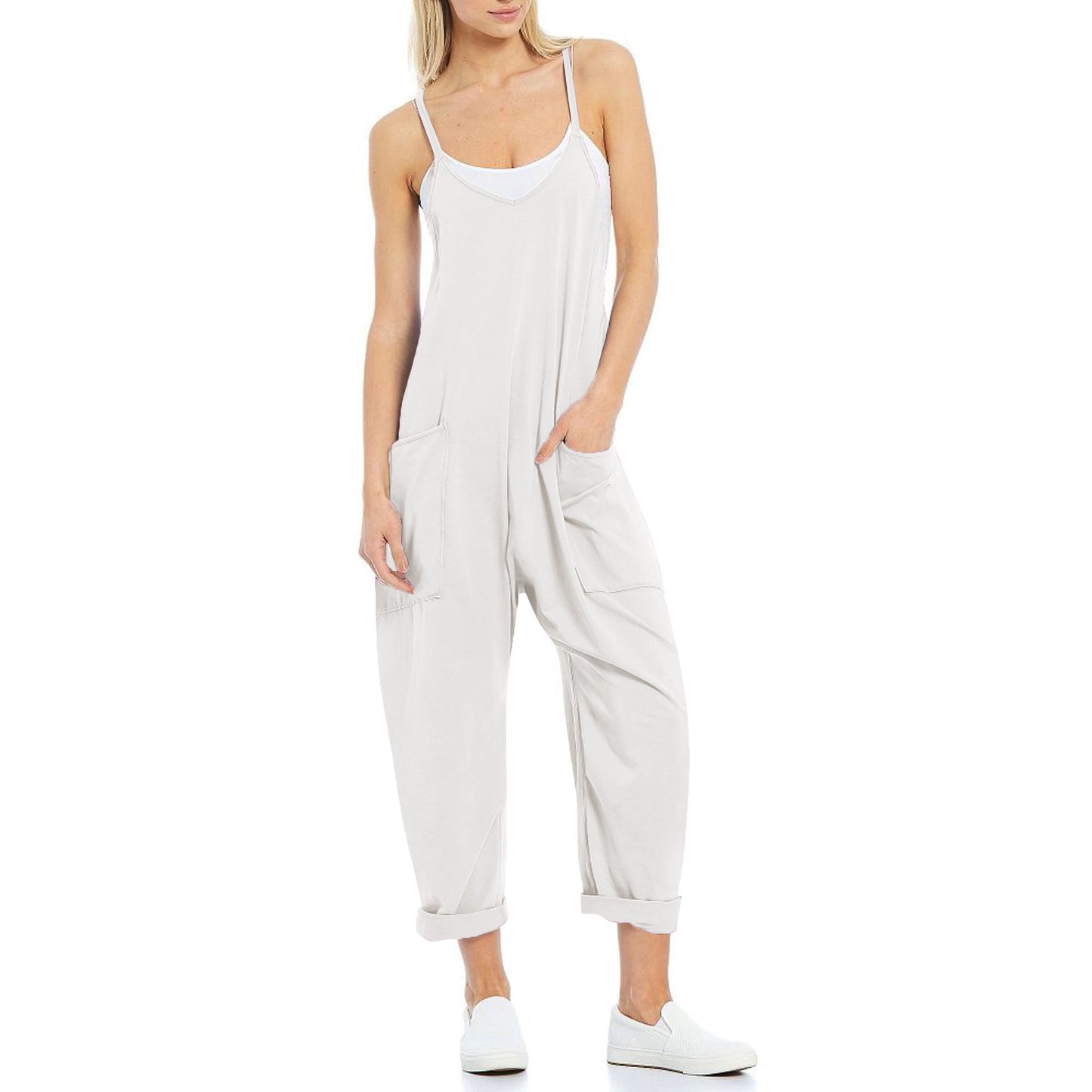 Women's Fashion Simple Large Pockets Strappy Pants