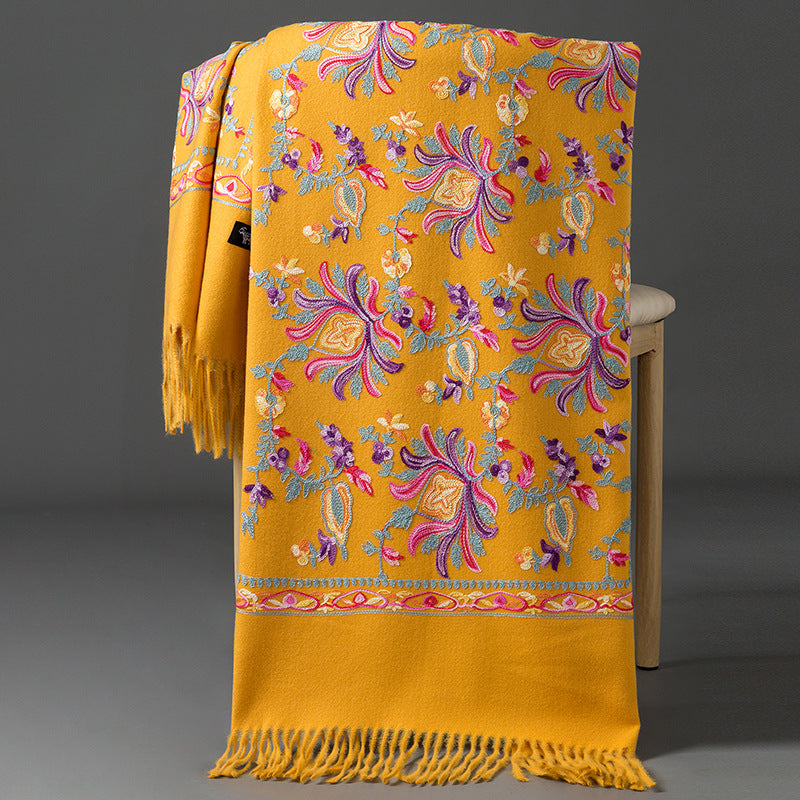 Thickened Tibetan-Nepalese Embroidered Cashmere-Style Scarf For Winter