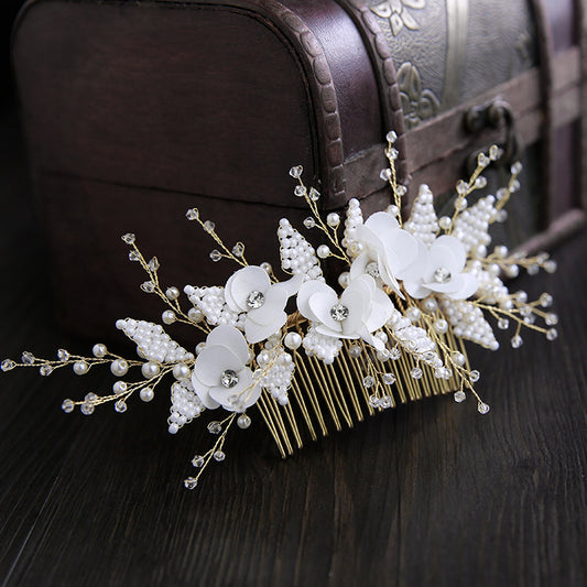 Pure Handmade Pearl Beaded Crystal Headwear Hair Comb