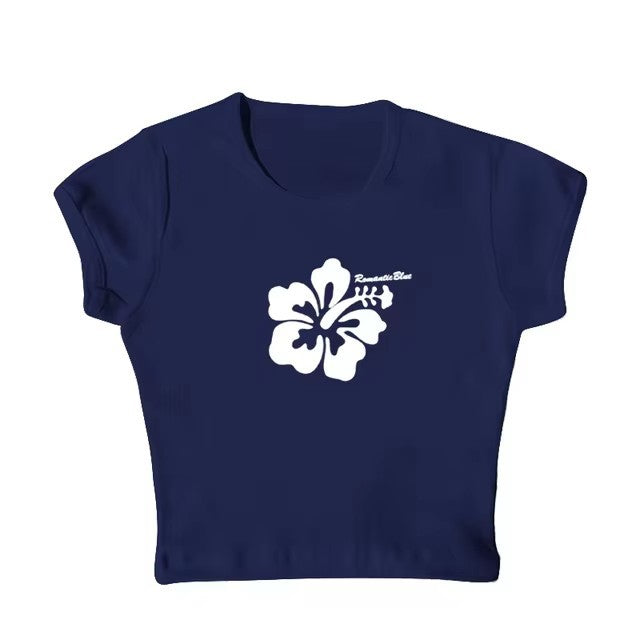Flower Letter Printed Casual Short Sleeve