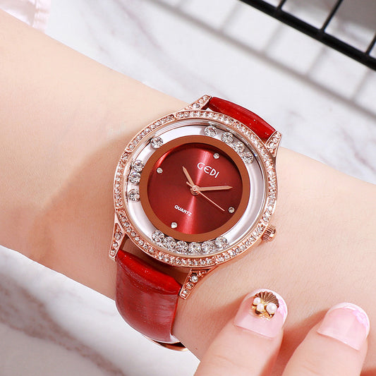 GEDI Double-Diamond Leather Belt All-Match Watch For Women