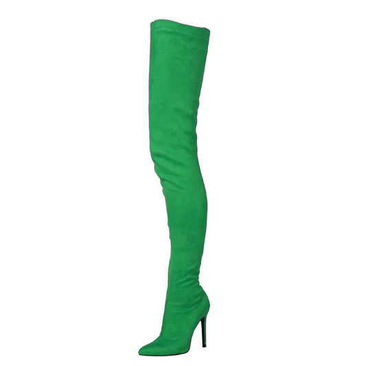 Stretch Suede Pointed Toe Over-the-knee Boots For Women
