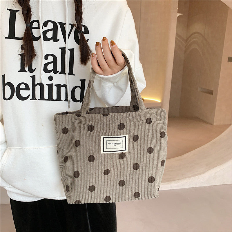 Women's New Corduroy Retro Polka Dot Handbag