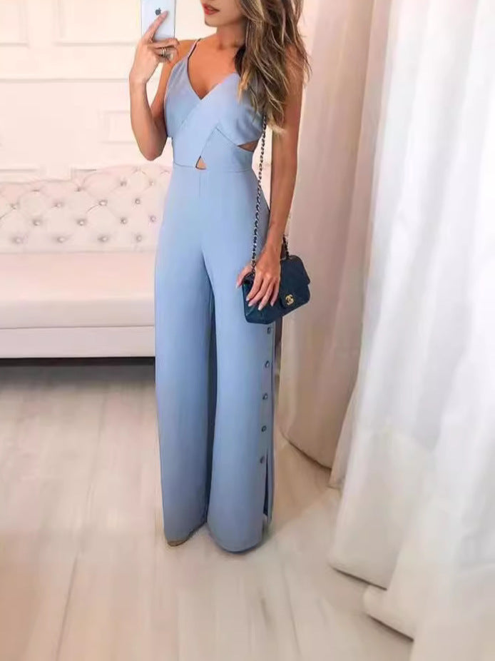 Ærmeløs udskåret camisole jumpsuit med høj talje og i ensfarvet slim-fit
