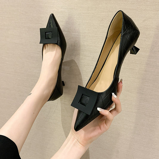 Solid Color Black Female Low-heeled Daily Low-cut Pointed Toe