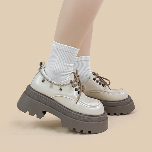 Amy And Mai British Style White Platform Leather Shoes