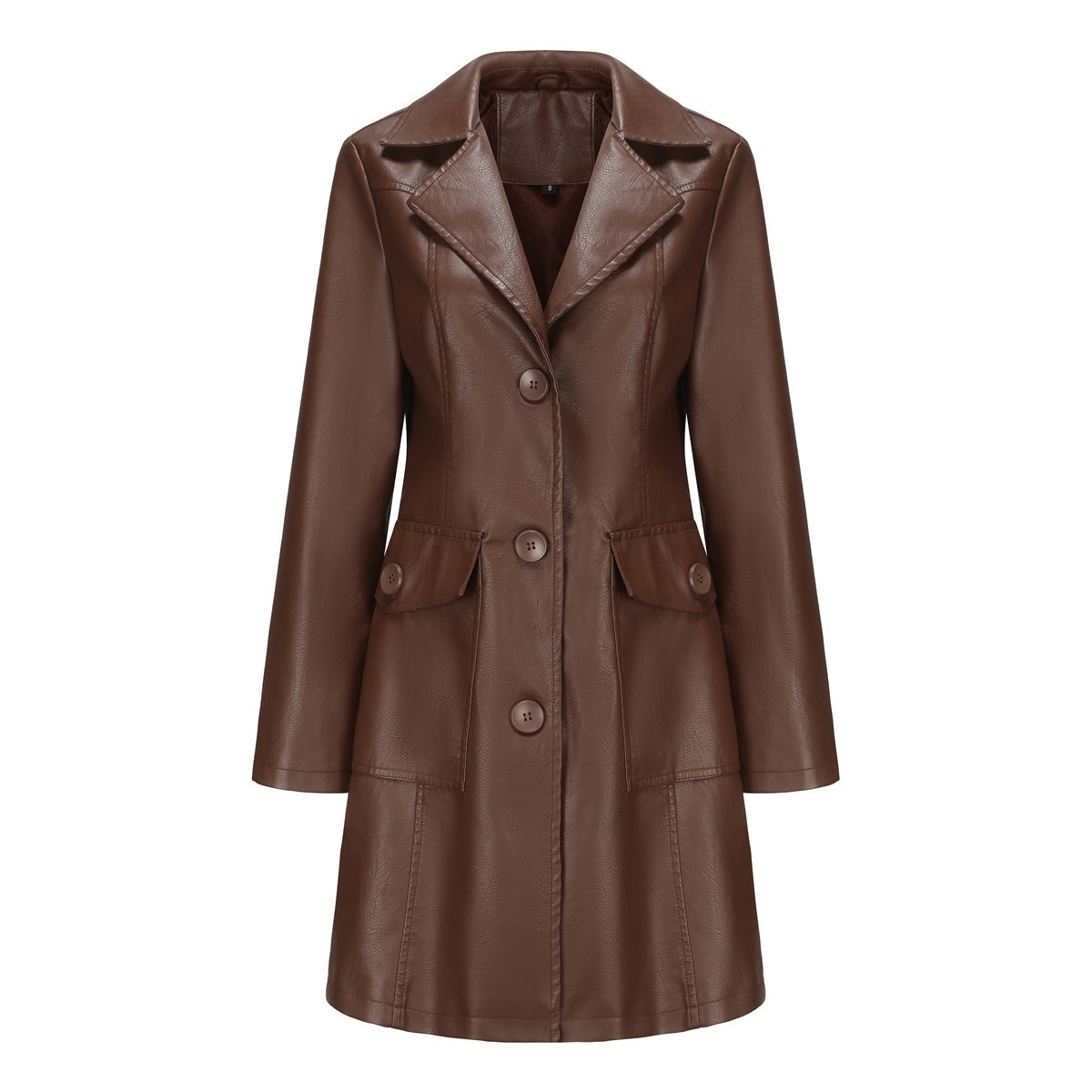 Long Leather Trench Coat Fashionable Outerwear For Women