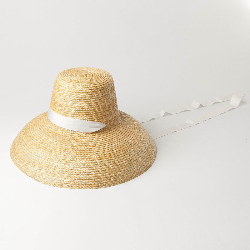 High Flat Top Big Brim Strap Straw Straw Hat Fashion