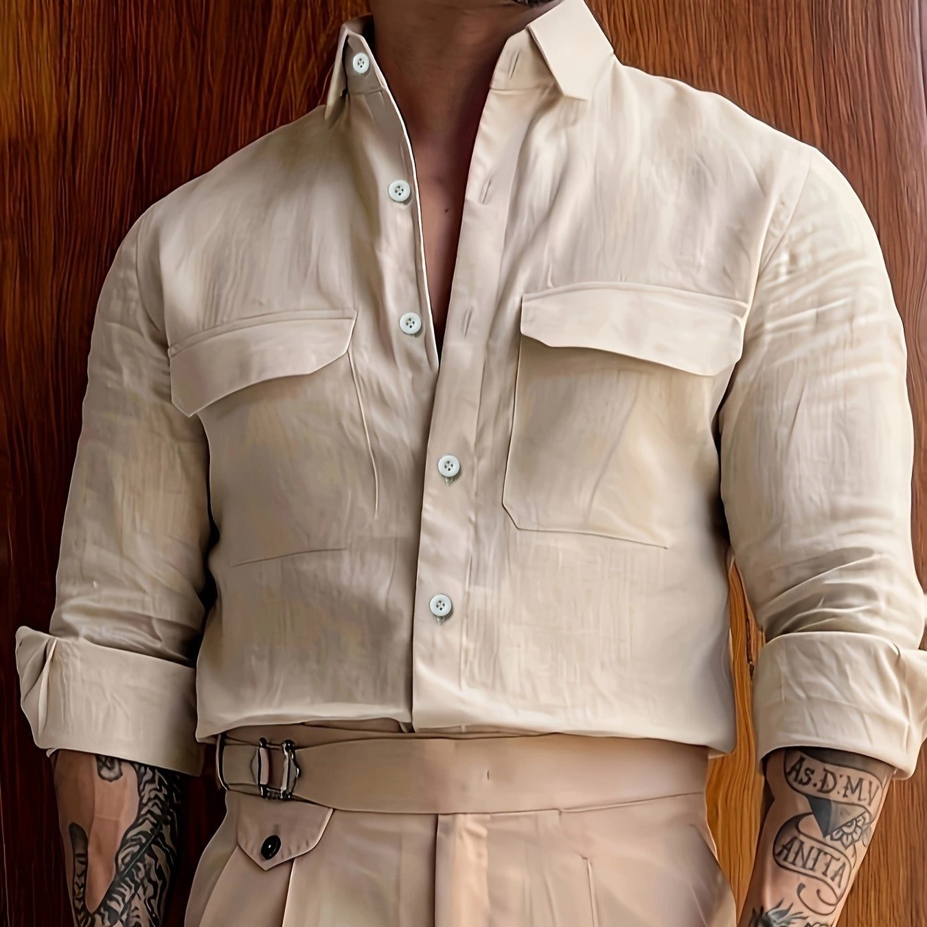 Workwear Shirt Men's Amekaji Lapel Long-sleeved Shirt