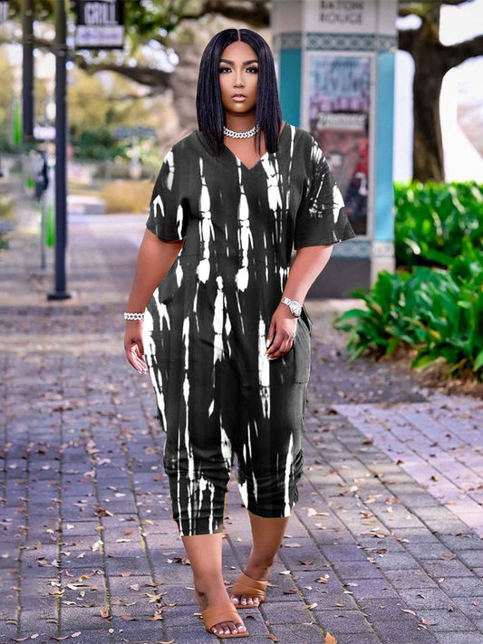 Casual Fashion Fat Woman Women's Tie-dyed Jumpsuit