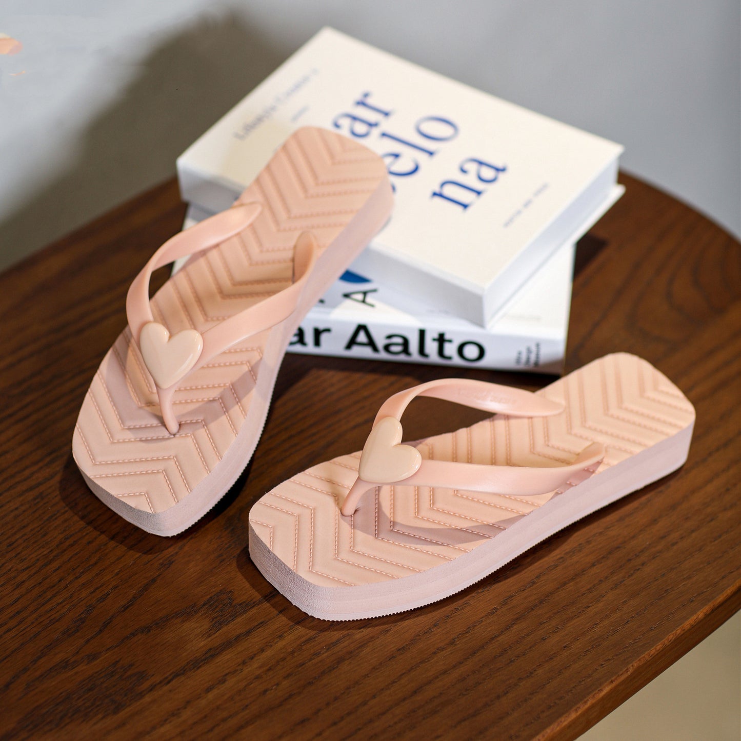 Seaside Thick Bottom Square Head Peach Heart EVA Flip Flops
