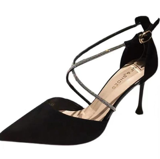 Women's All-match Rhinestone Cross Buckle High Heels