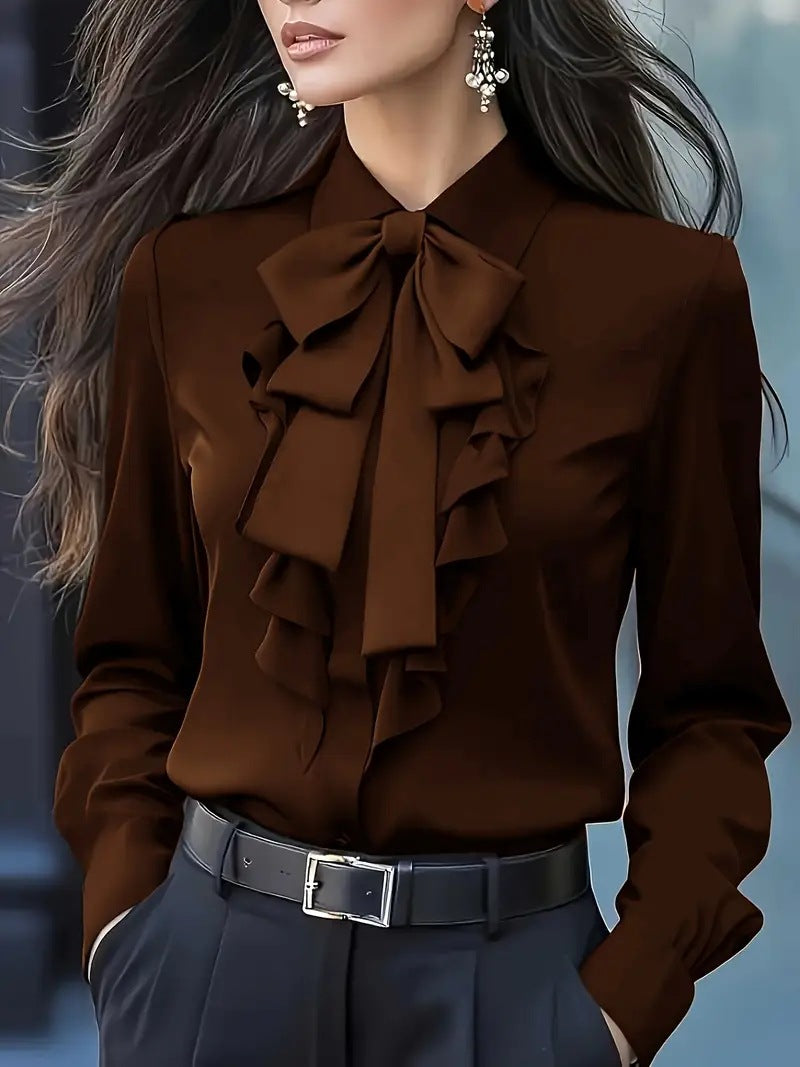 Sophisticated And Elegant Long-sleeve Solid-color Shirt