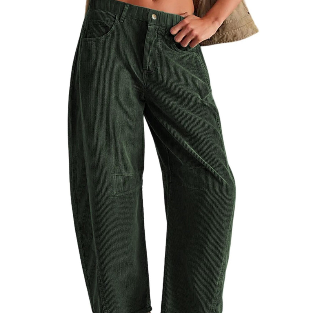 European And American Solid Color Corduroy Loose Straight Trousers Women