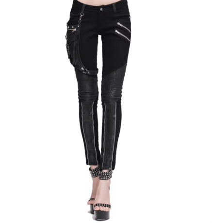 Street-style Punk And Western Rock Patchwork Solid-color Pencil Pants For Women