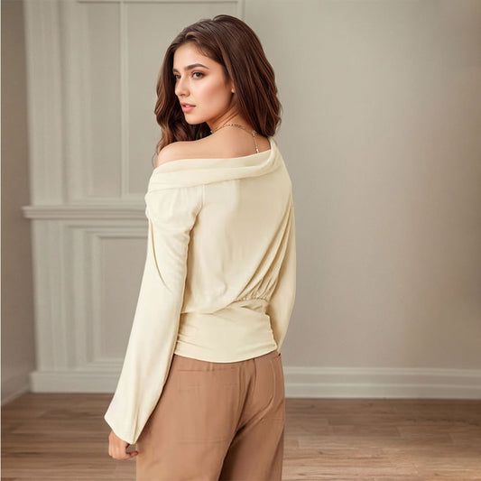 Autumn And Winter Outfit Small Design Sense Pleated Waist Single Shoulder Short Top Women
