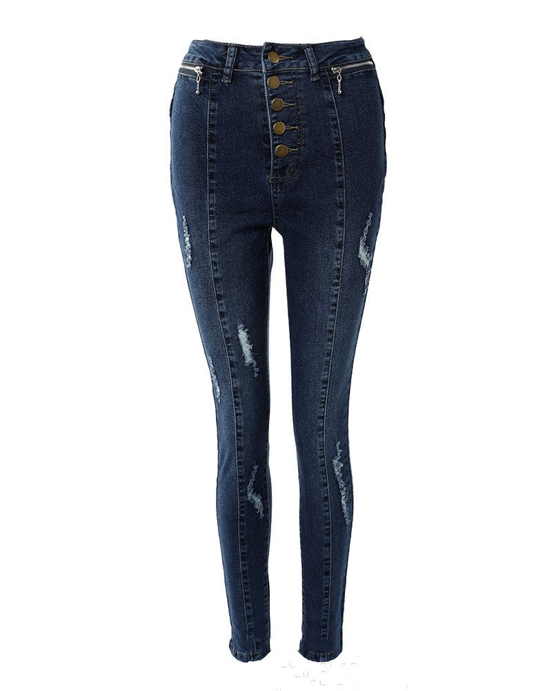 Mode Damebeklædning Knap Skinny Jeans