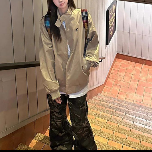 Loose And Versatile Couple's Khaki Workwear Jacket